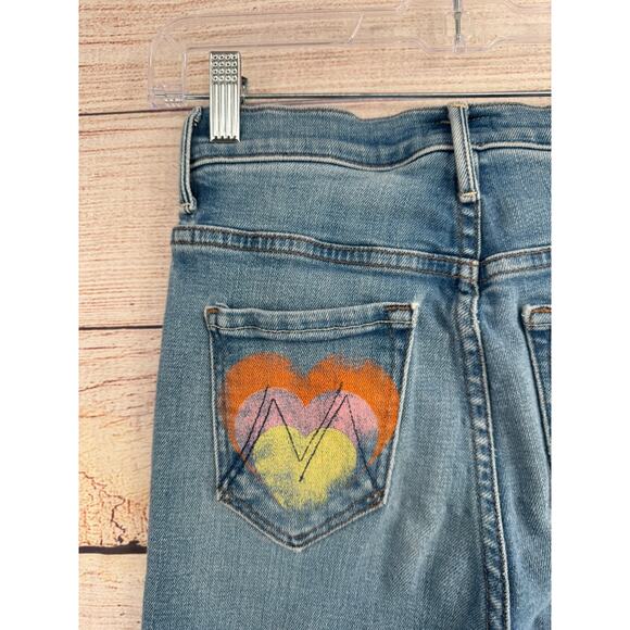 Mother The Super Stunner Ankle Double Vision Heart Jeans Womens 24 Blue - Picture 3 of 11